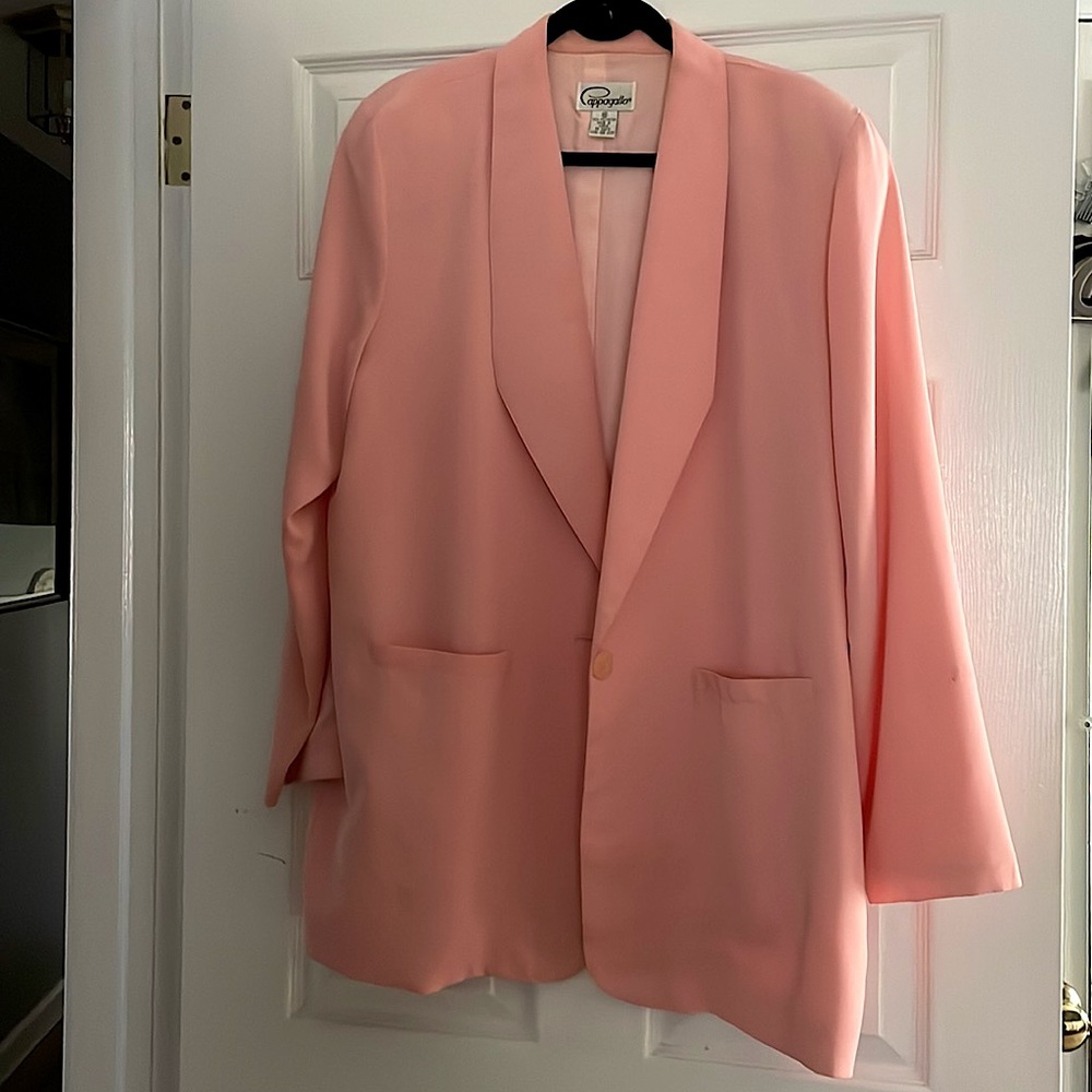 Vintage peach colored long silky polyester jacket